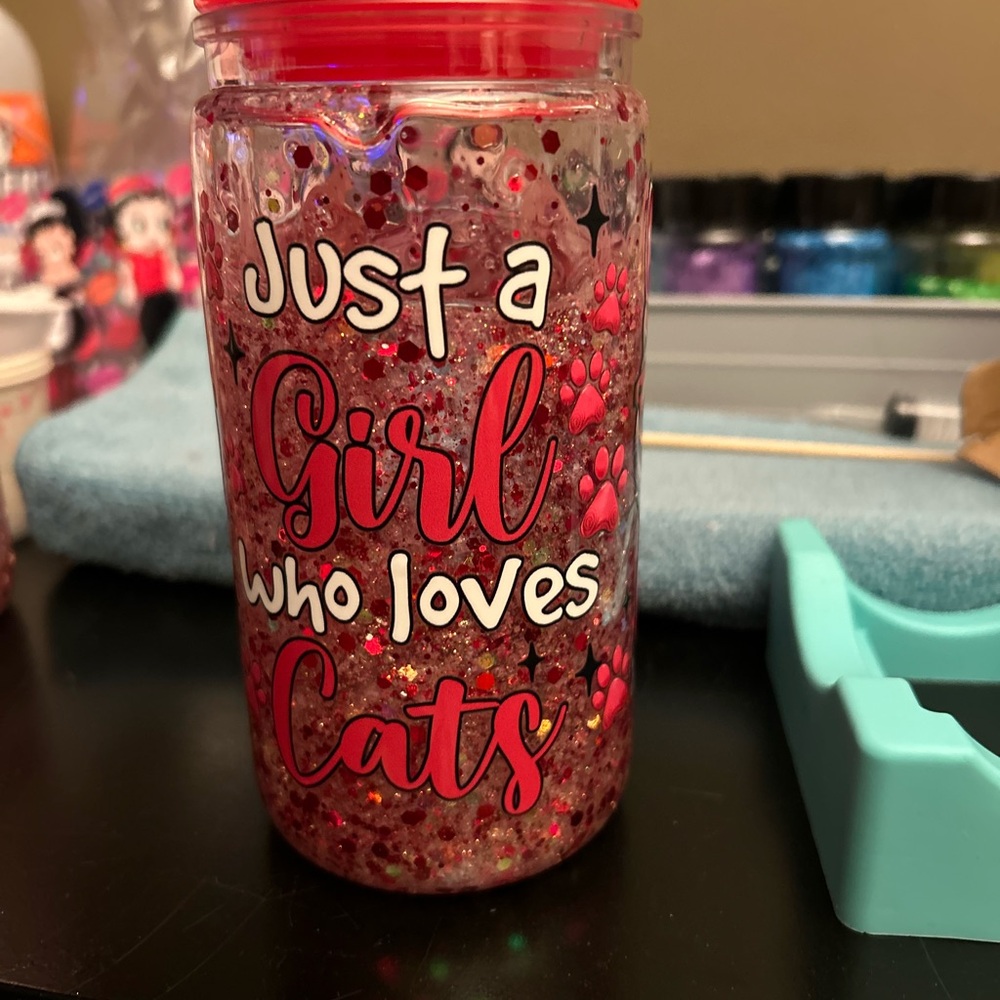 Red Glitter Cat Lover Tumbler